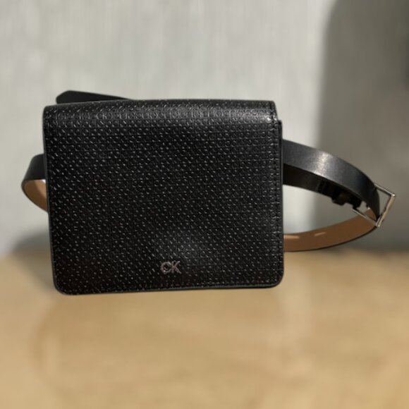 Women's Calvin Klein Wide Flap Embossed Monogram Belt Bag Small - Picture 1 of 8